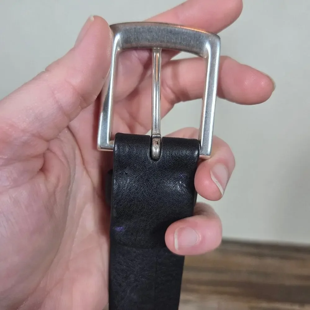 Bosca Vintage Black Leather Men's Belt with Silver Buckle Size 34